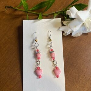 Pink Heart Dangle Earrings